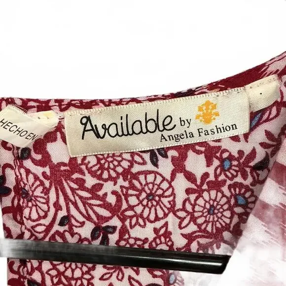 Available by Angela Fashion Red and White Floral Patterned Blouse Medium - Picture 2 of 8